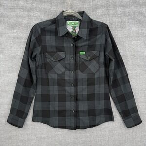 Dixxon Shirt Womens Small Black Gray Plaid Flannel Adrenaline Button Up Street